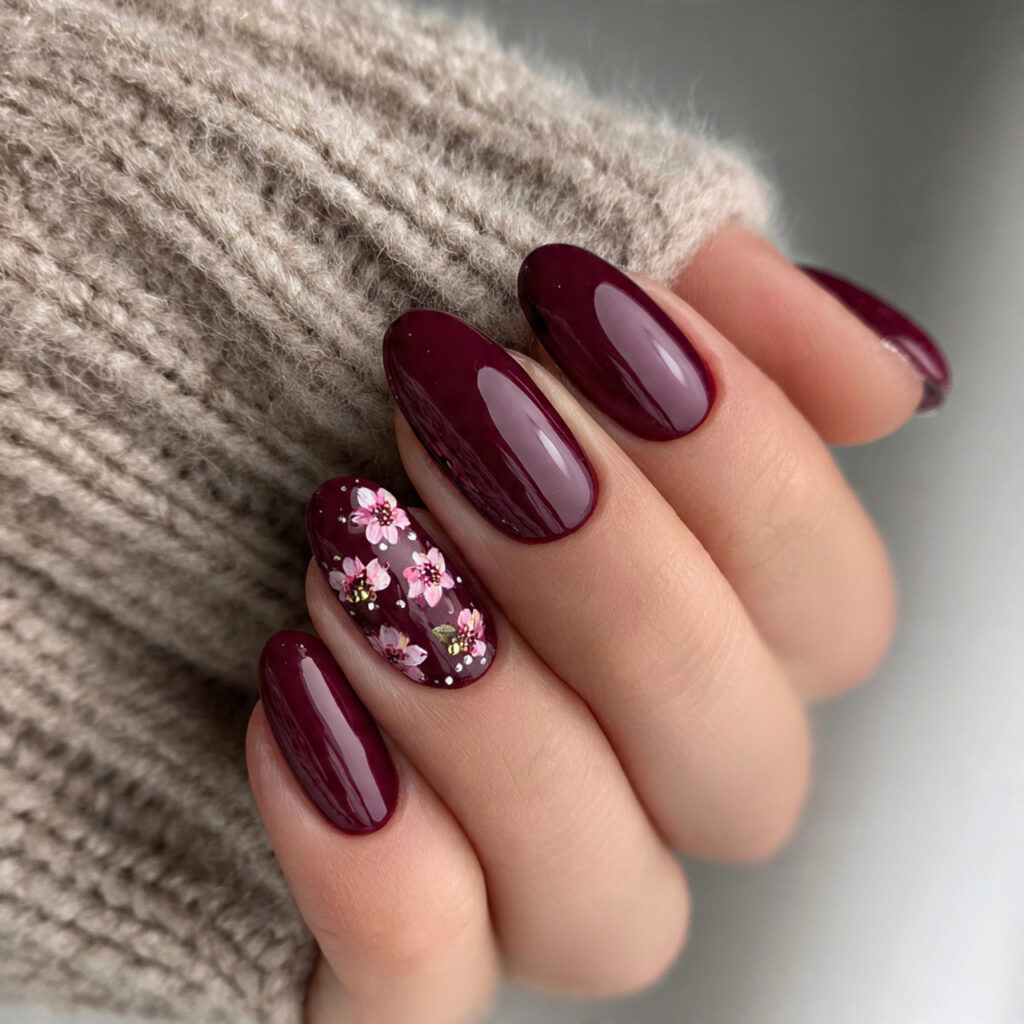 burgundy nails with accents