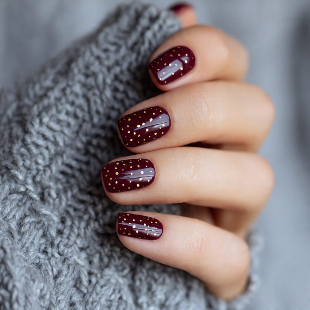 burgundy nails with minimal dots feel playful