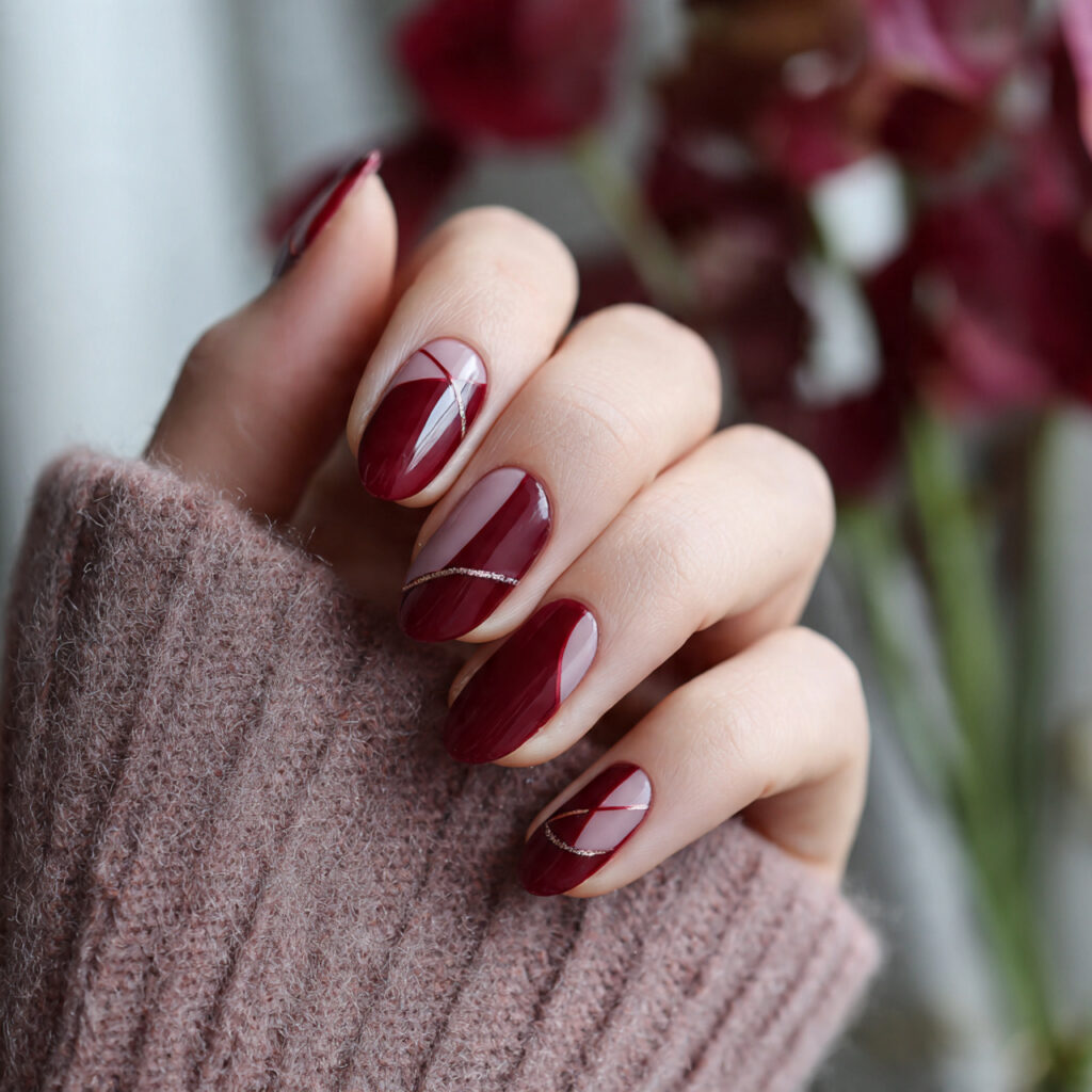 burgundy nails with negative space feel modern