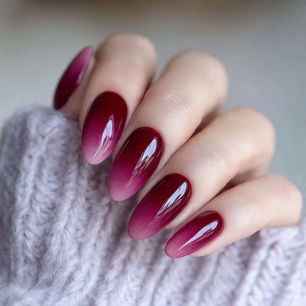 burgundy nails with ombre create a smooth