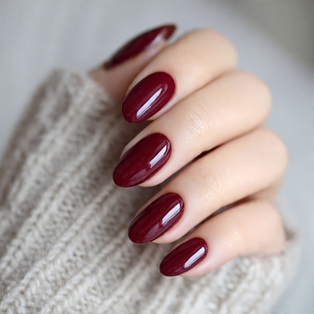 burgundy rounded nails feel soft and wearable
