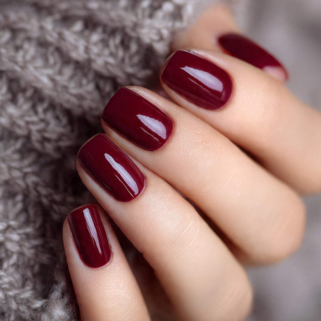 burgundy short nails deliver rich wine inspired color
