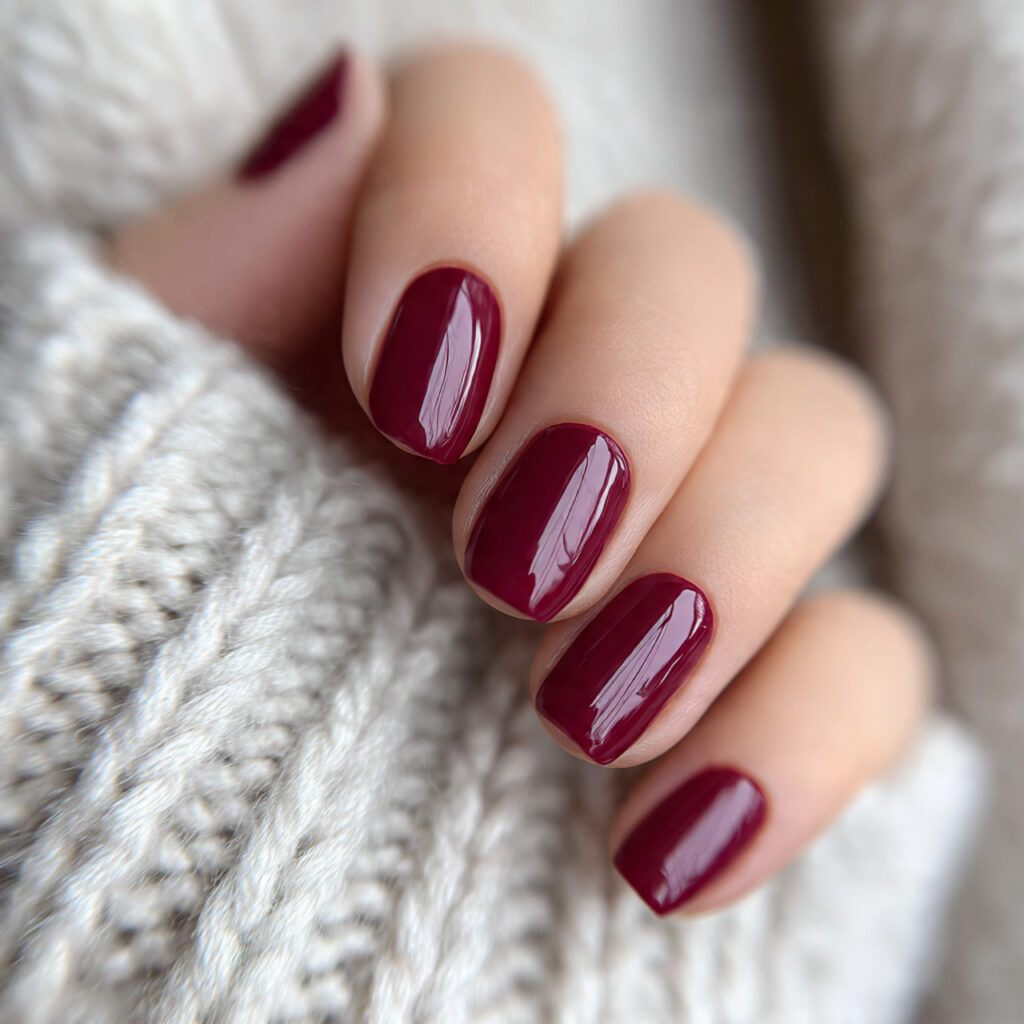 burgundy short nails look bold clean and