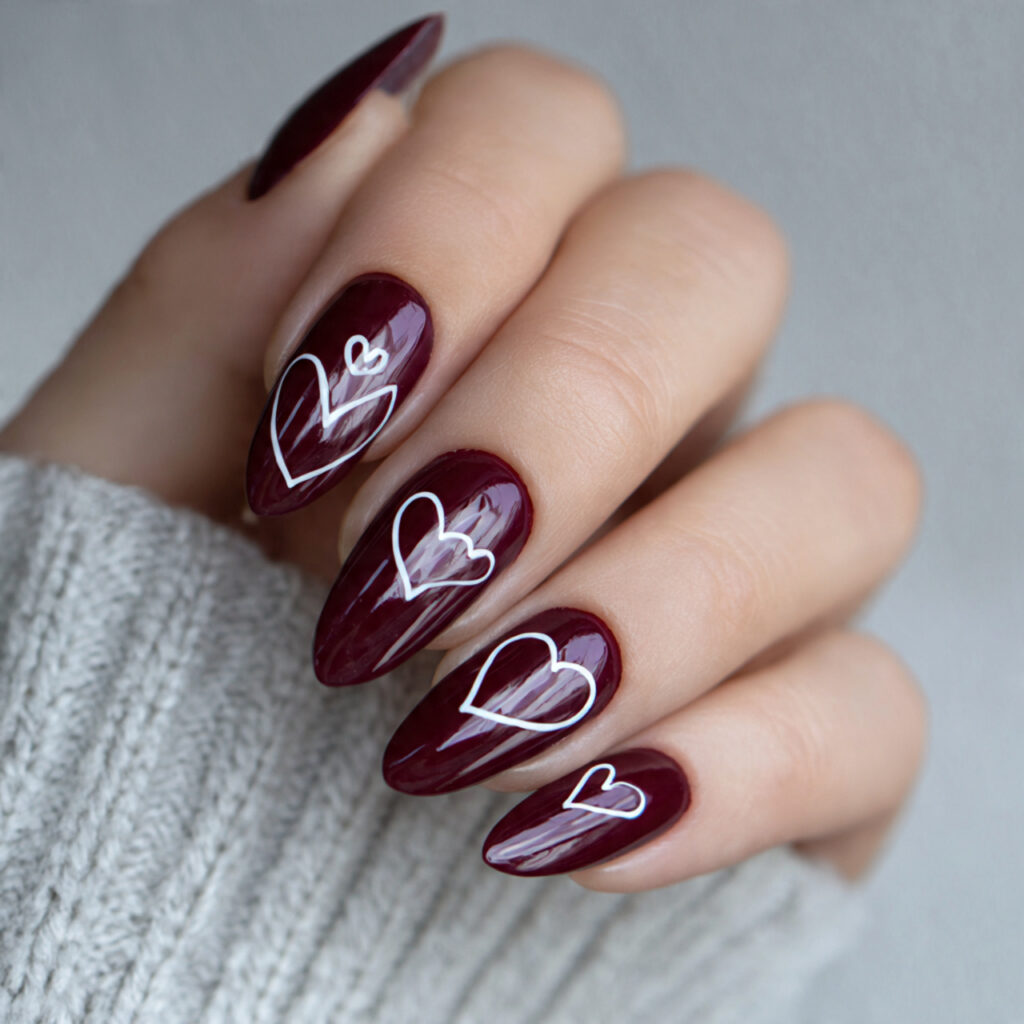 burgundy with white heart outlines creates sophisticated