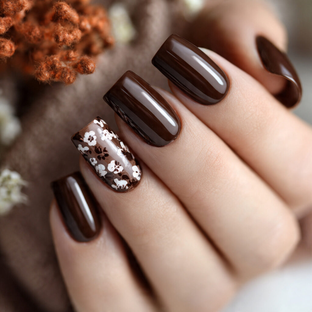 26 February Nail Trends Everyone Is Loving Right Now 3 chocolate brown manicure nails pin style with