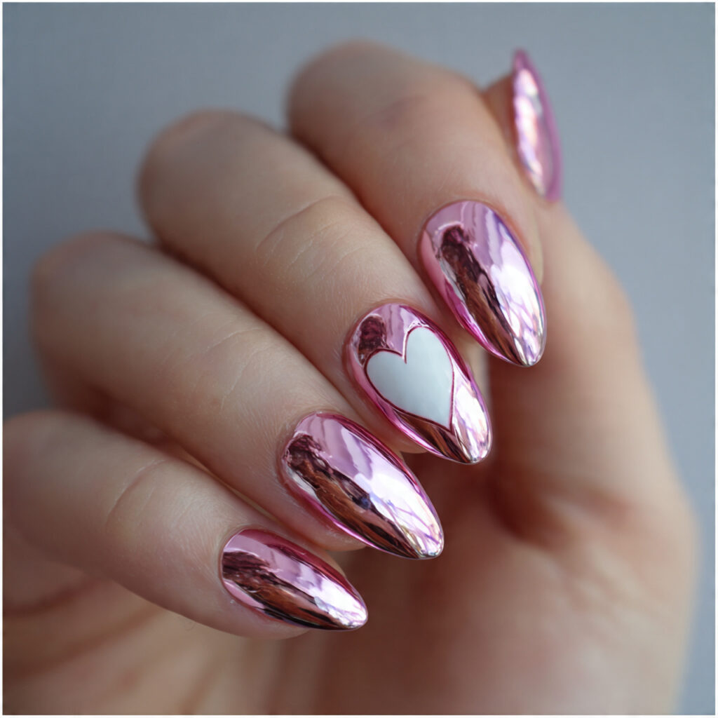 chrome pink coffin valentine nails