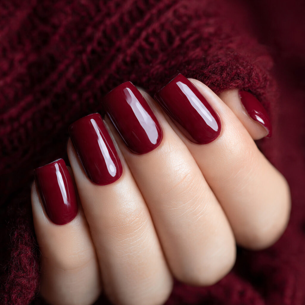 classic burgundy gloss nails create a strong
