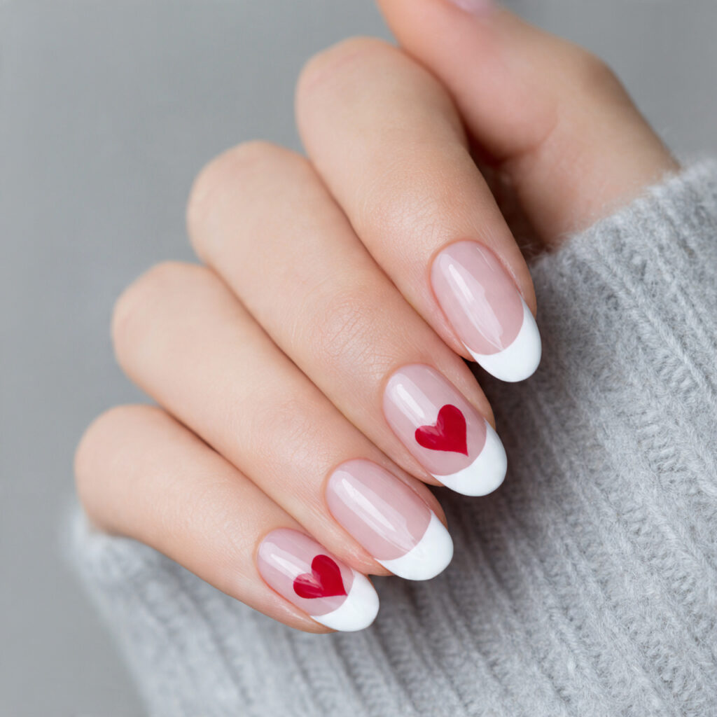 classic white french with red heart accent