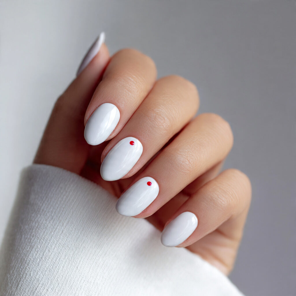 classic white nails with a small red
