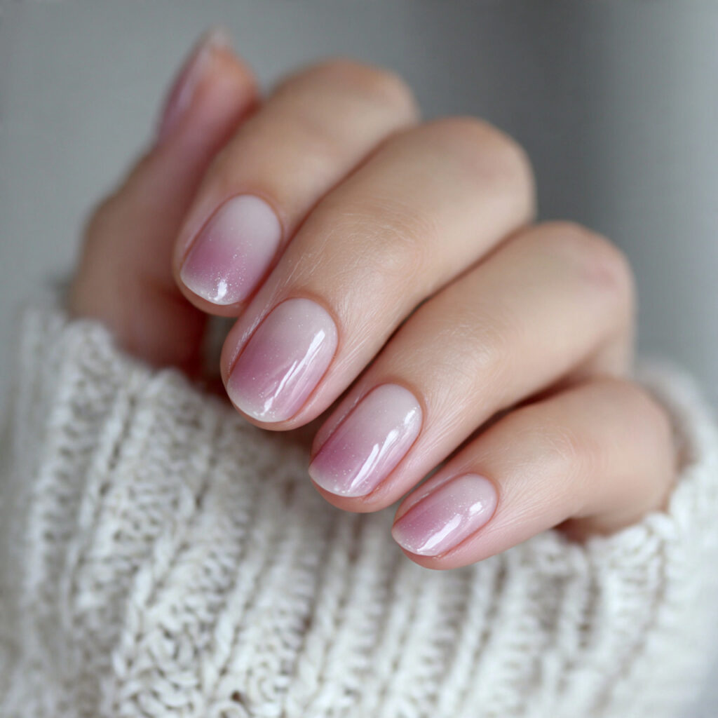 clean girl nails with a soft blurred