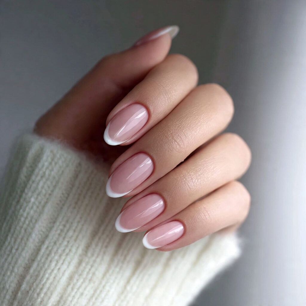 clean girl nails with a soft white