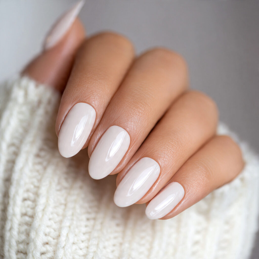 clean girl nails with a subtle chrome