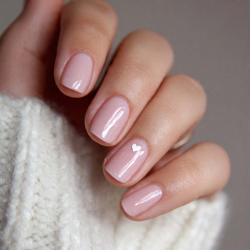 clean girl nails with a subtle heart
