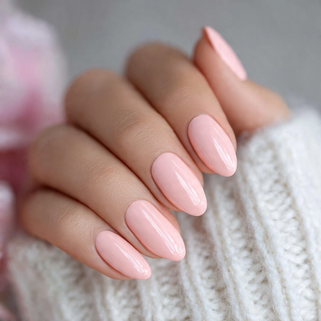 clean girl soft peach nails add warmth