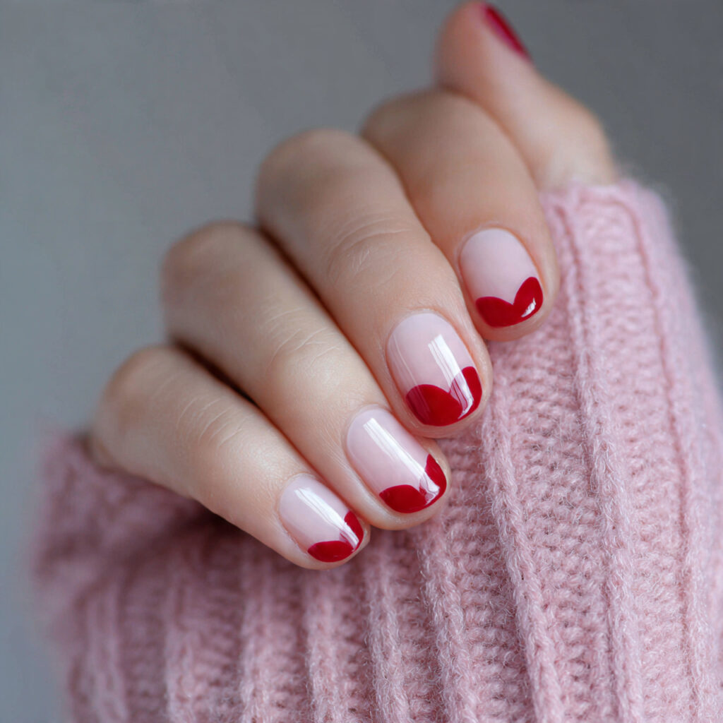 clean short valentine nails with natural gloss