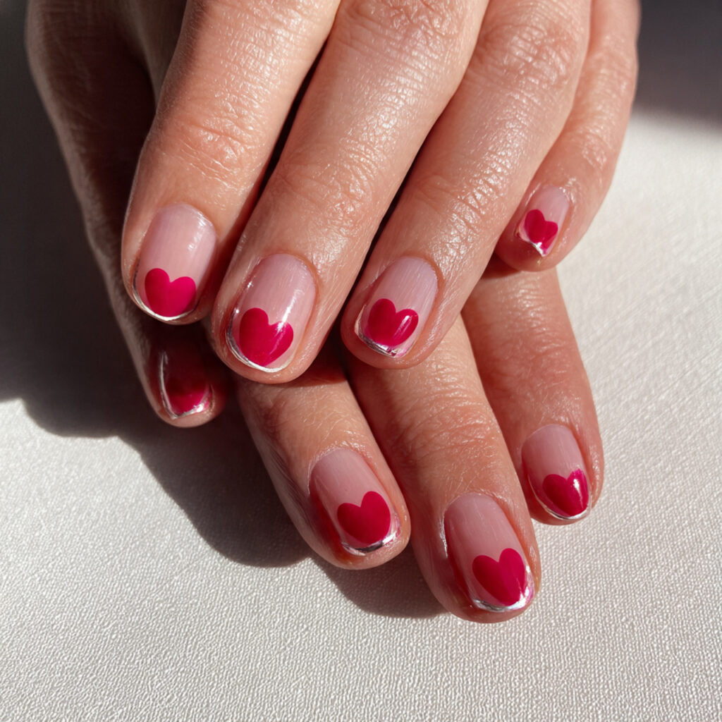 clean simple valentine nails with natural gloss