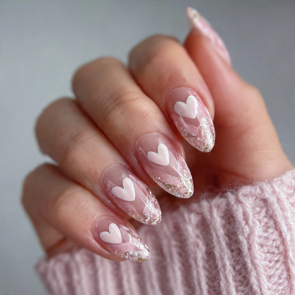 clear base heart almond valentine nails focus