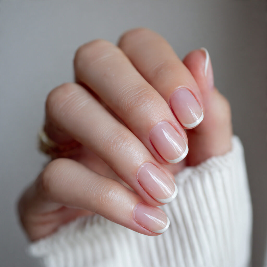clear nails with a half moon accent