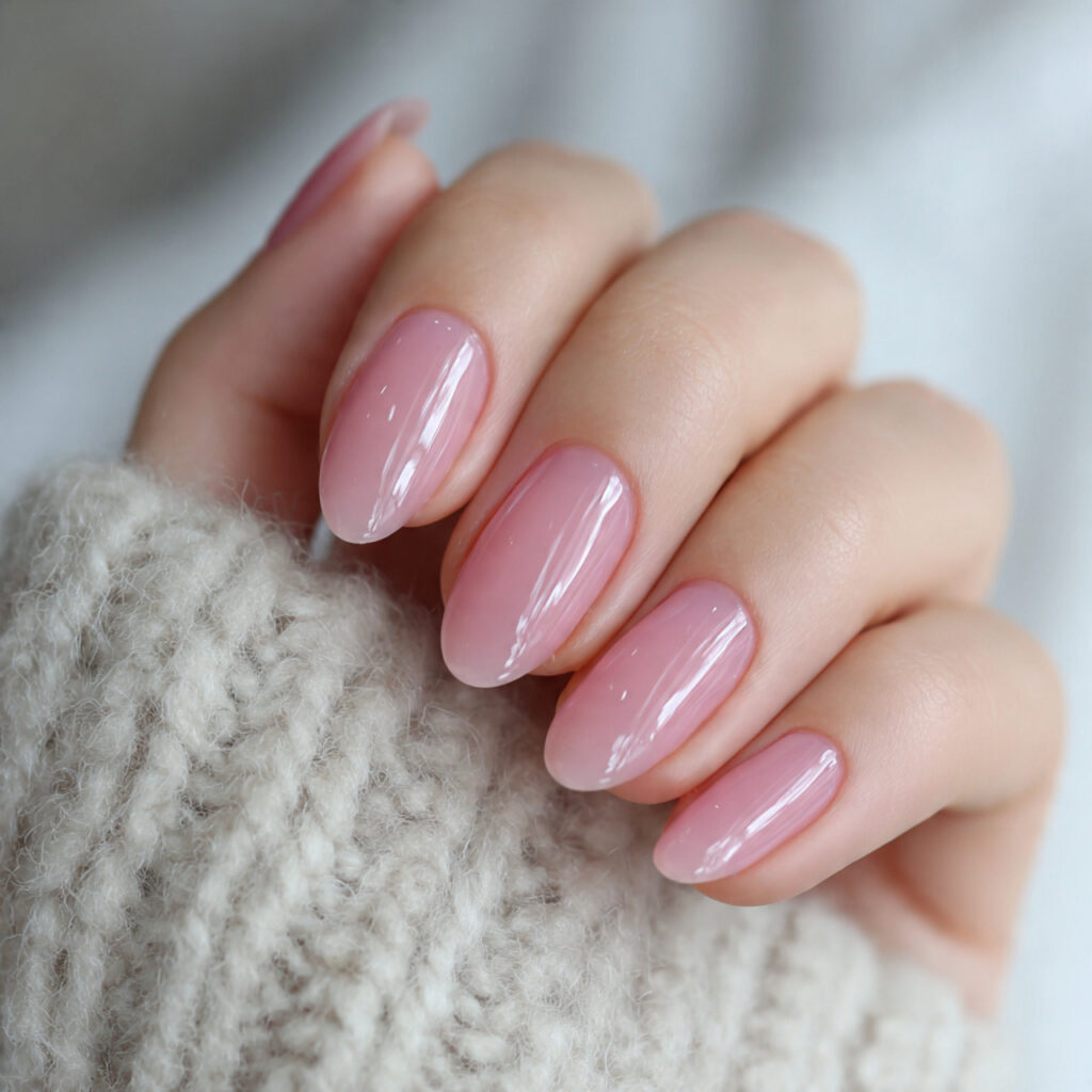 clear nails with a pink tint feel