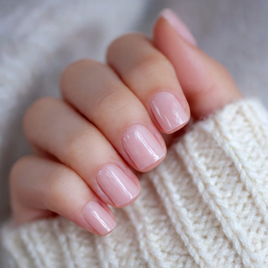 clear nails with a soft pink tint