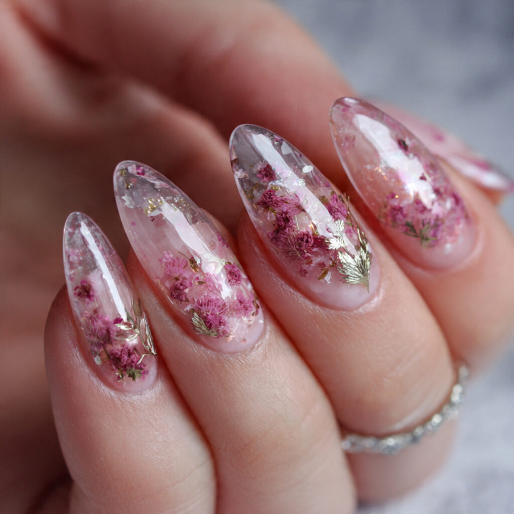 clear nails with micro details