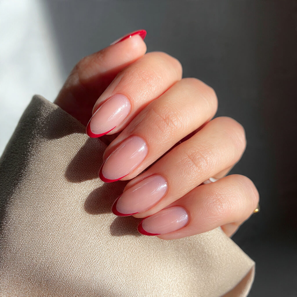 clear nails with minimal red tips