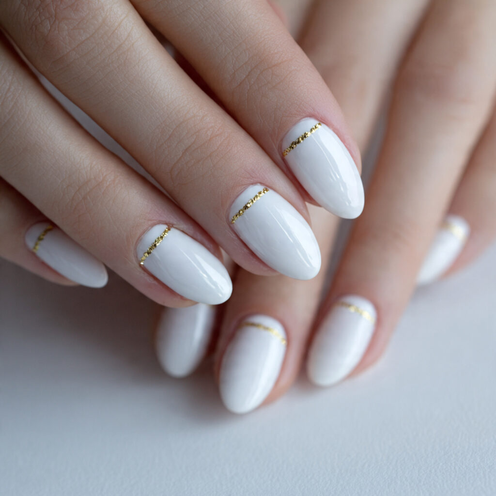 close up photo of almond shaped nails painted clean