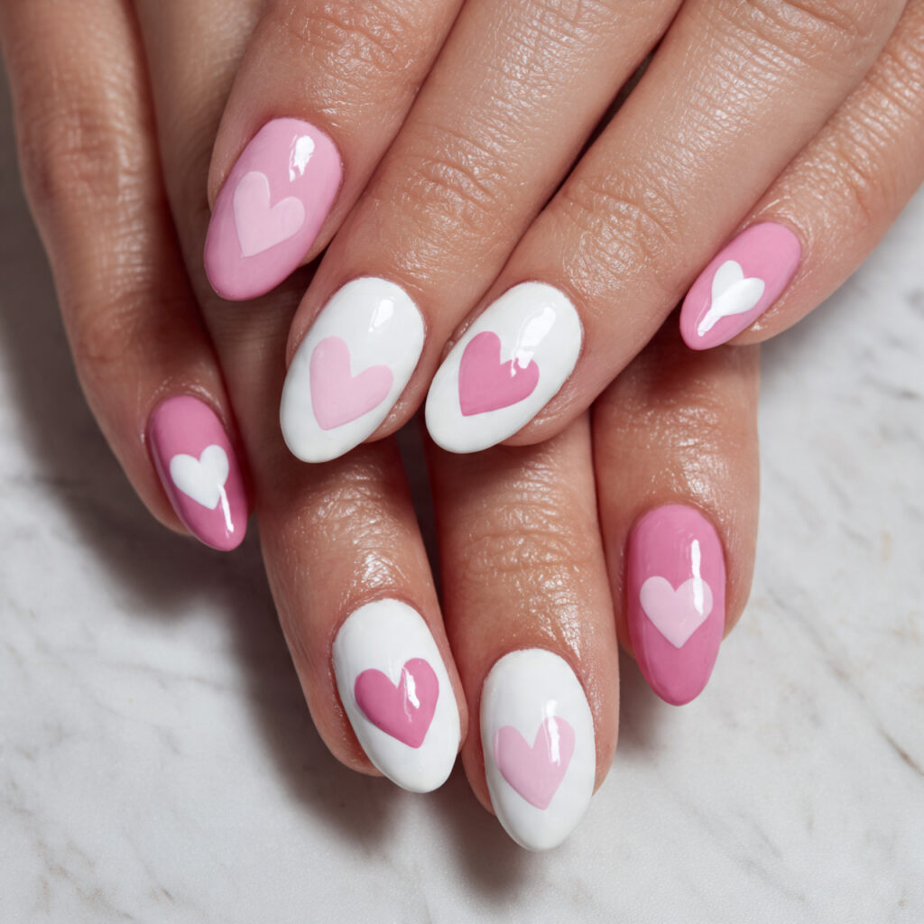 close up photo of almond shaped nails with pink