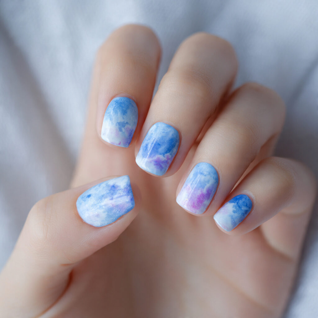 close up photo of cerulean blue nails with