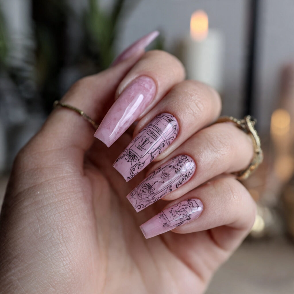 coffin nails with minimal line art