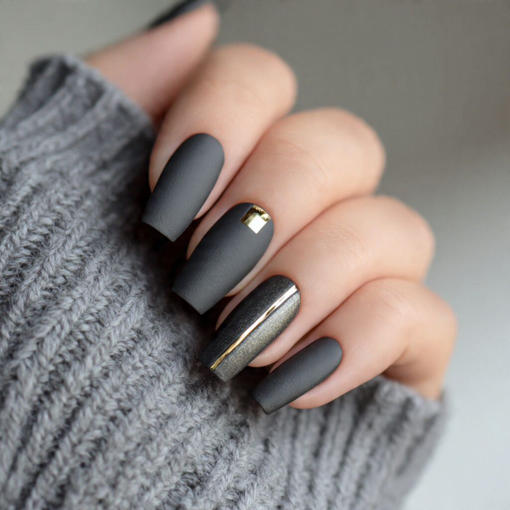 coffin nails with minimal metallic accents add