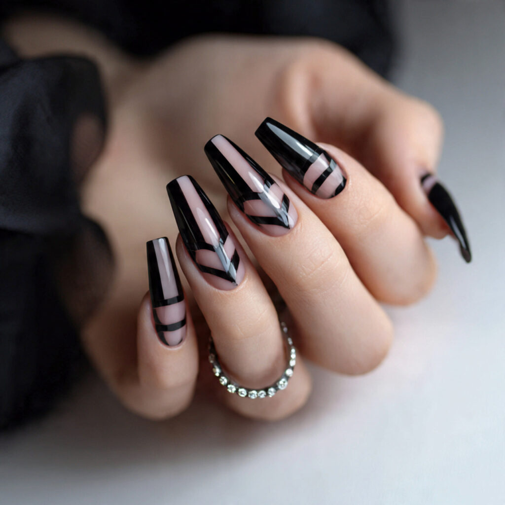 coffin nails with negative space designs feel