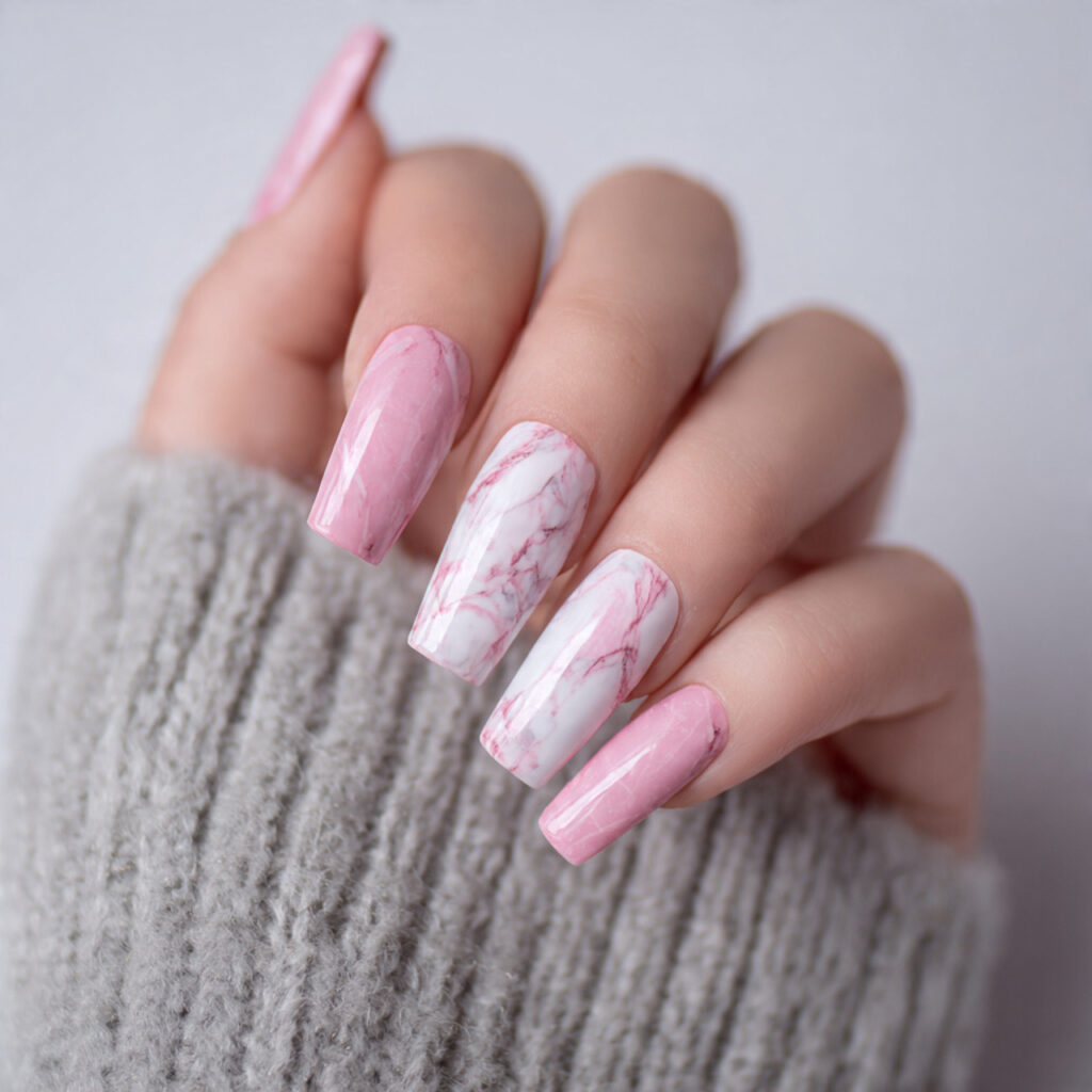 coffin nails with soft marble details add