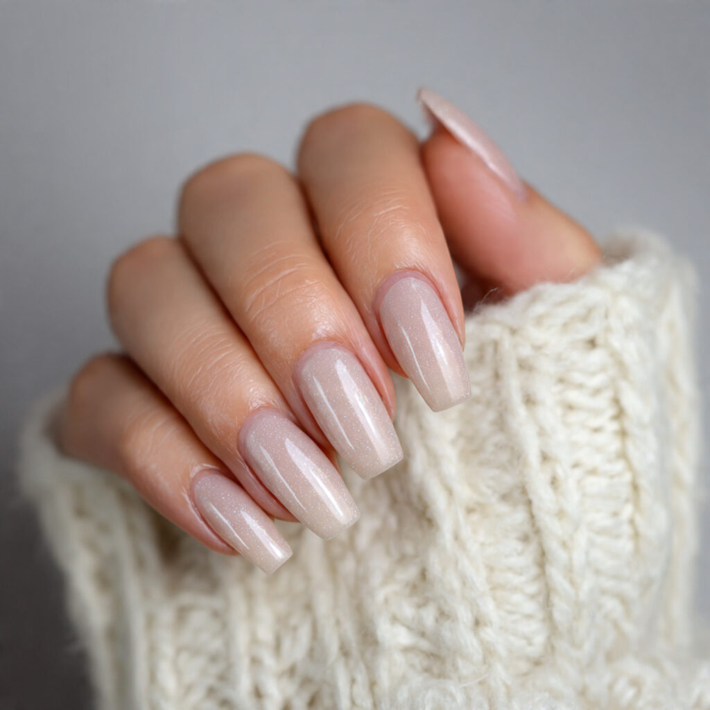 coffin nails with subtle shimmer add a