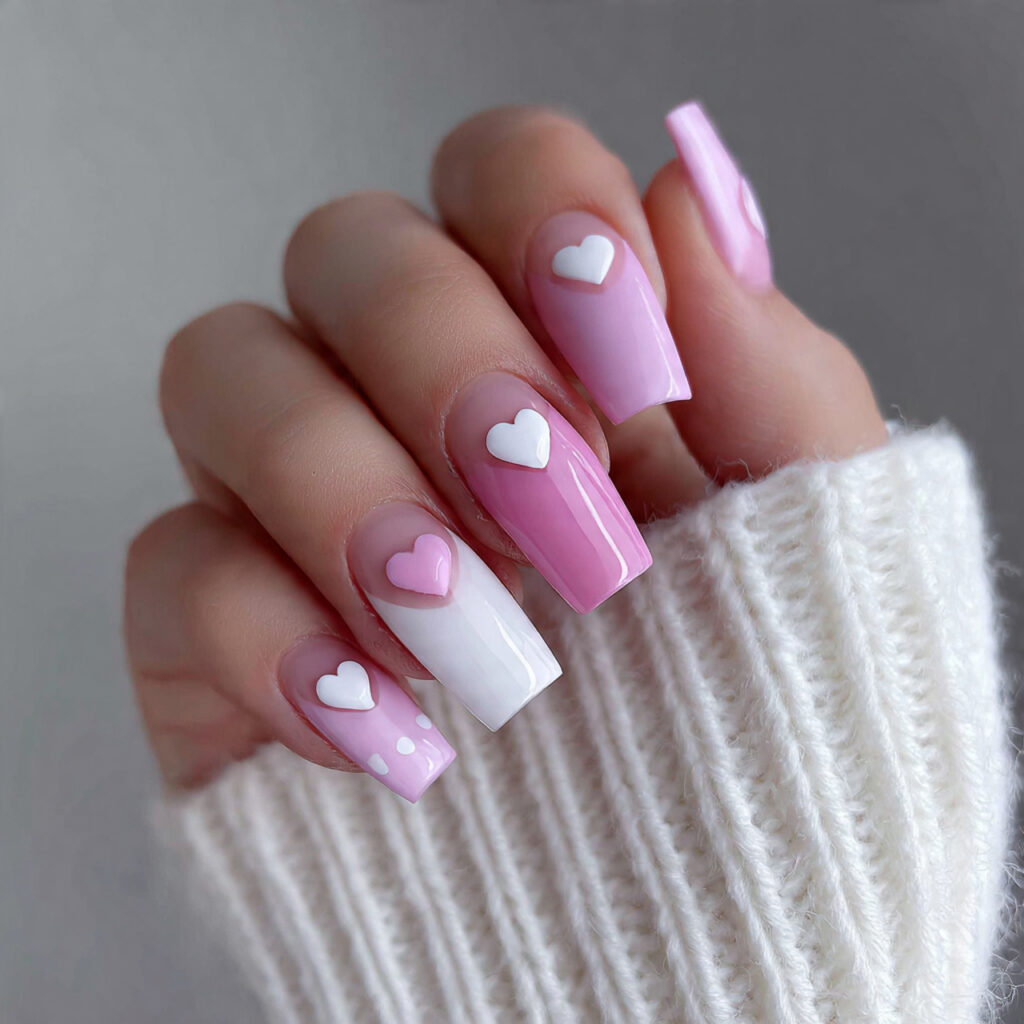 coffin valentine nails with hearts combine minimal