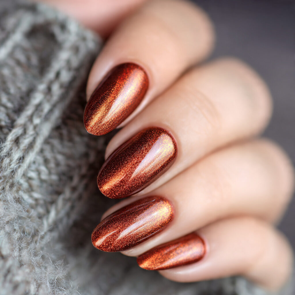 copper cat eye nails bring warm metallic