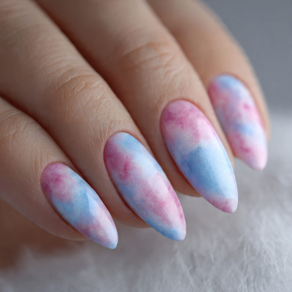 cotton candy nails in a pink blue pastel