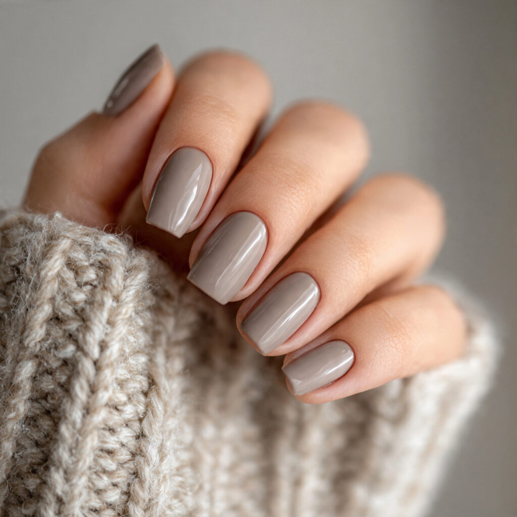 cozy taupe winter nails for january days