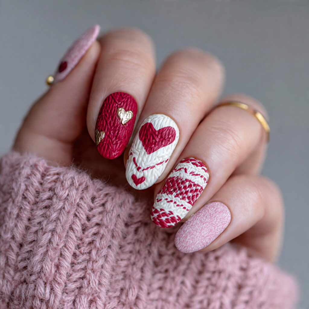 cozy valentine nails with milky polish