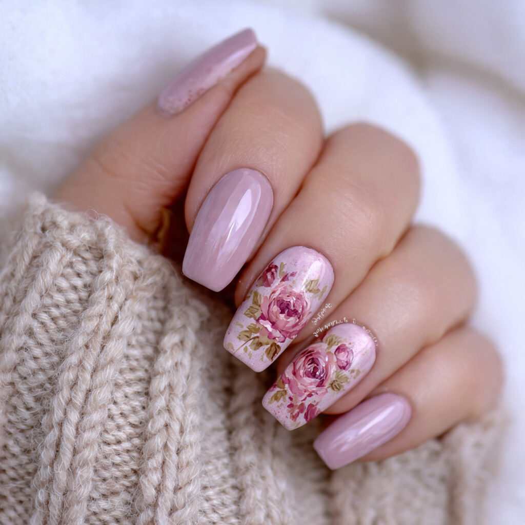 cozy valentine nails with soft rose tones