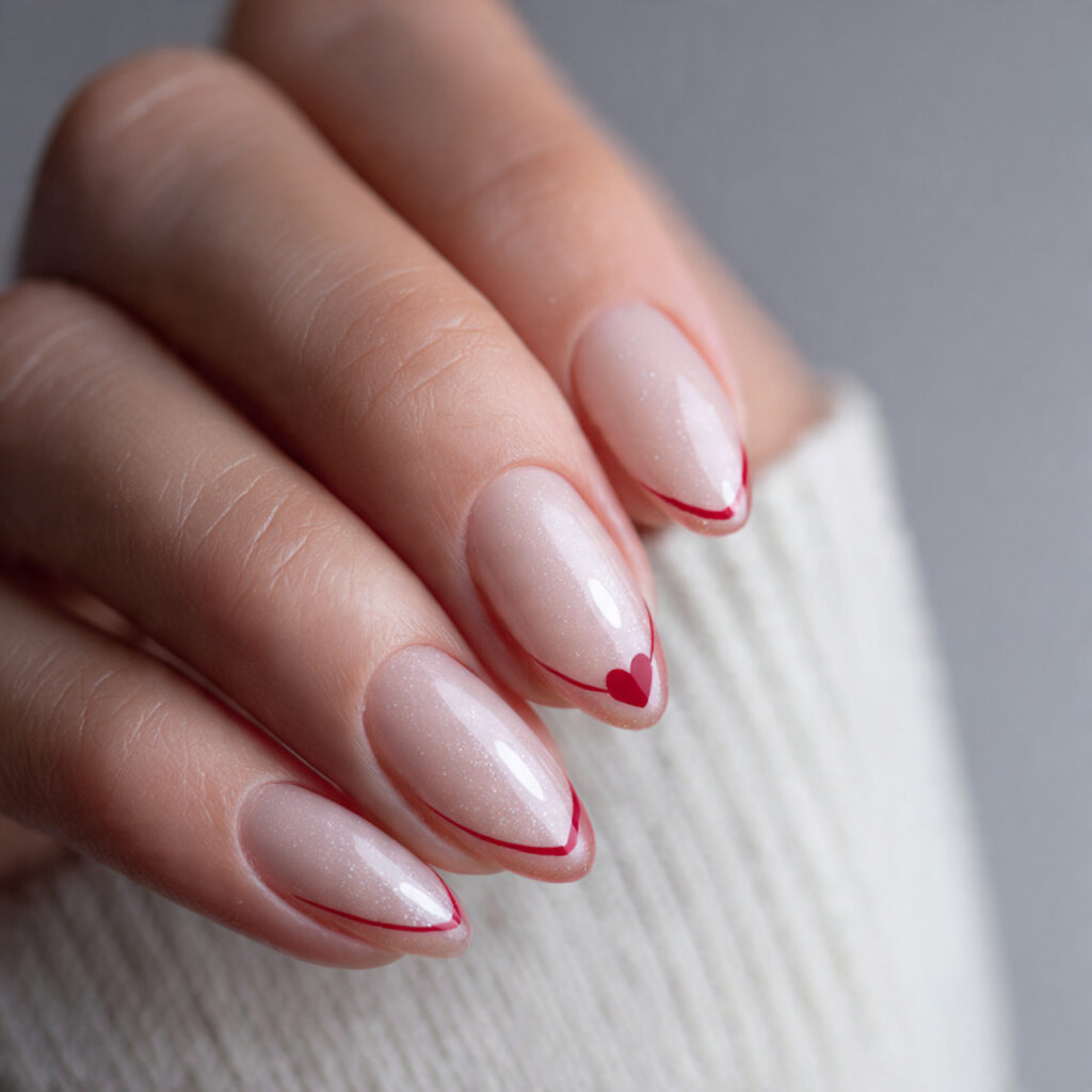 26 Neutral Valentine Nails for Short and Cozy Styles 6 cream nails with tiny side heart