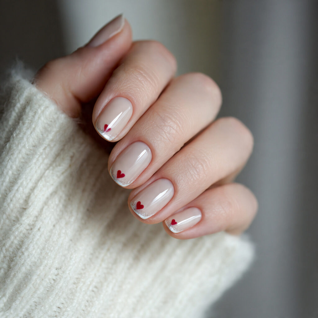 creamy nails with a minimal heart placed