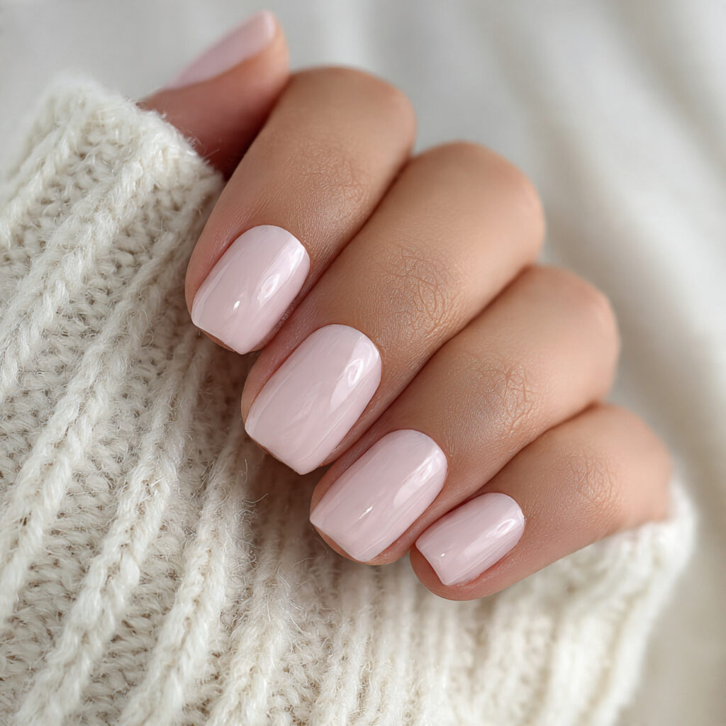 creamy short valentine nails create a soft