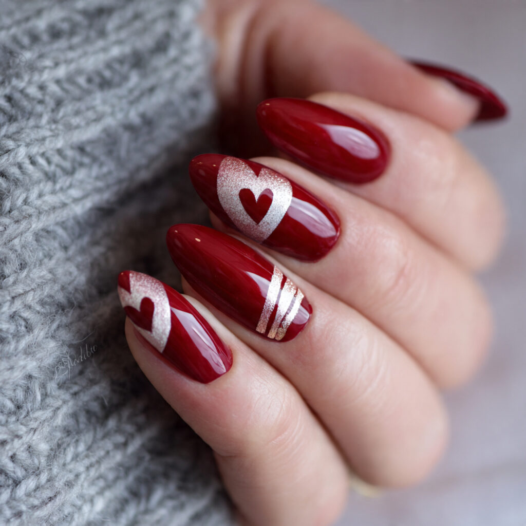 crimson valentine nails almond red