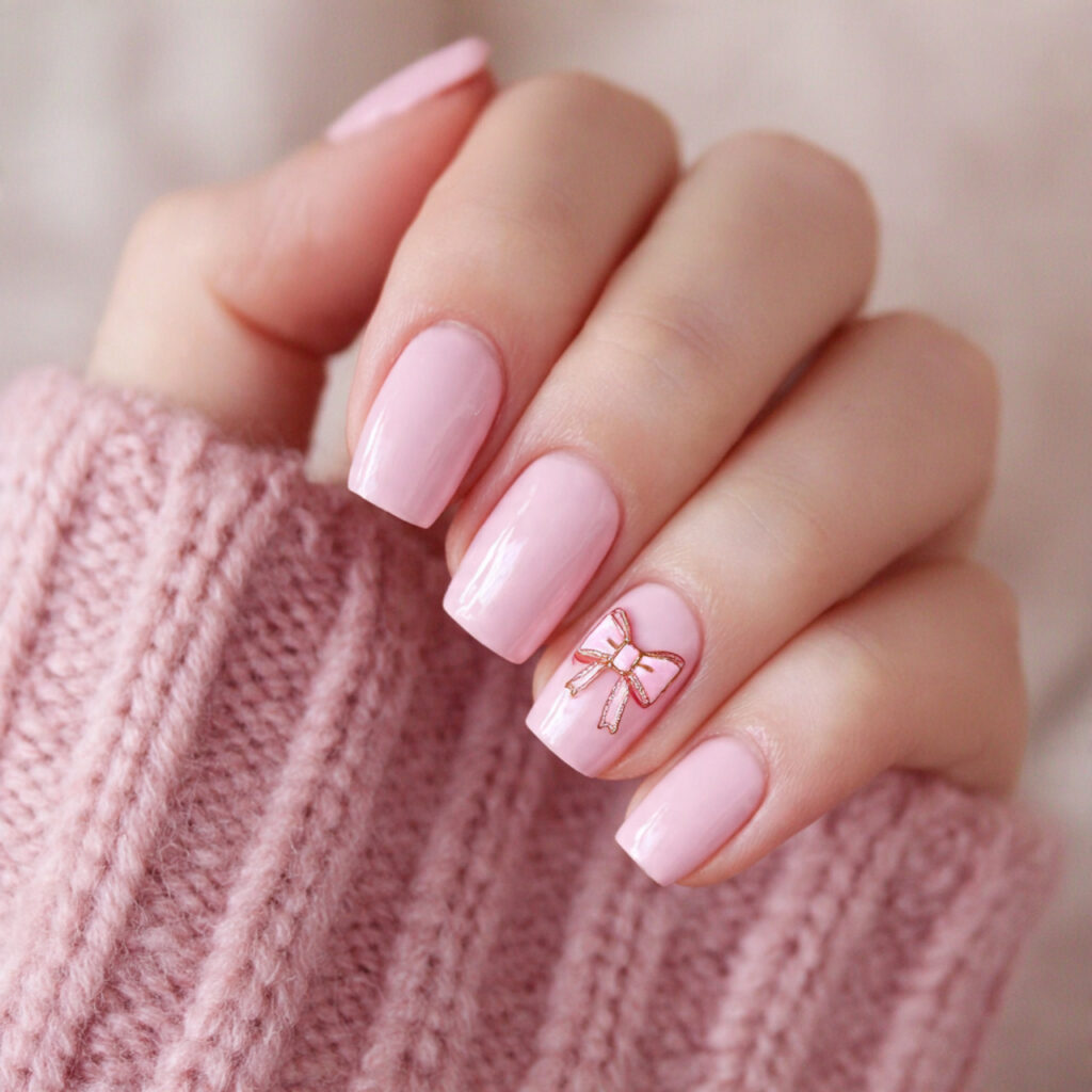 cute bow accent nails add a sweet