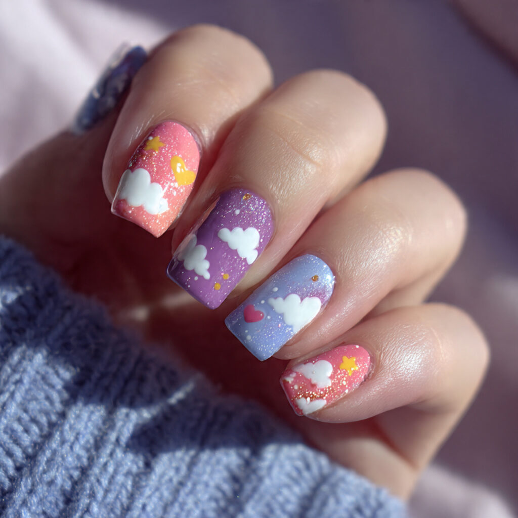 cute cloud nail design