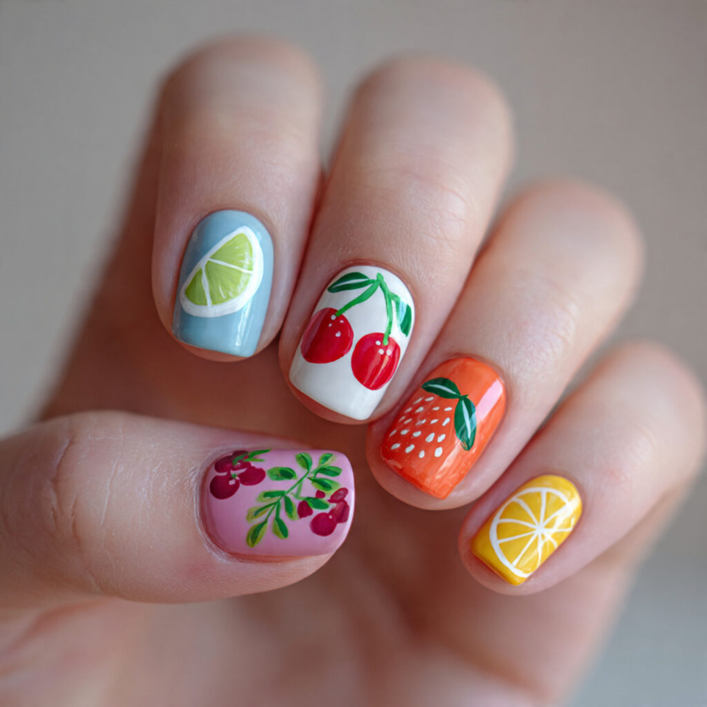 cute fruit accent nails