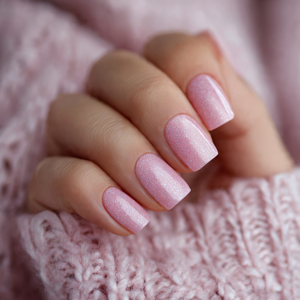 cute pink nails with subtle shimmer add
