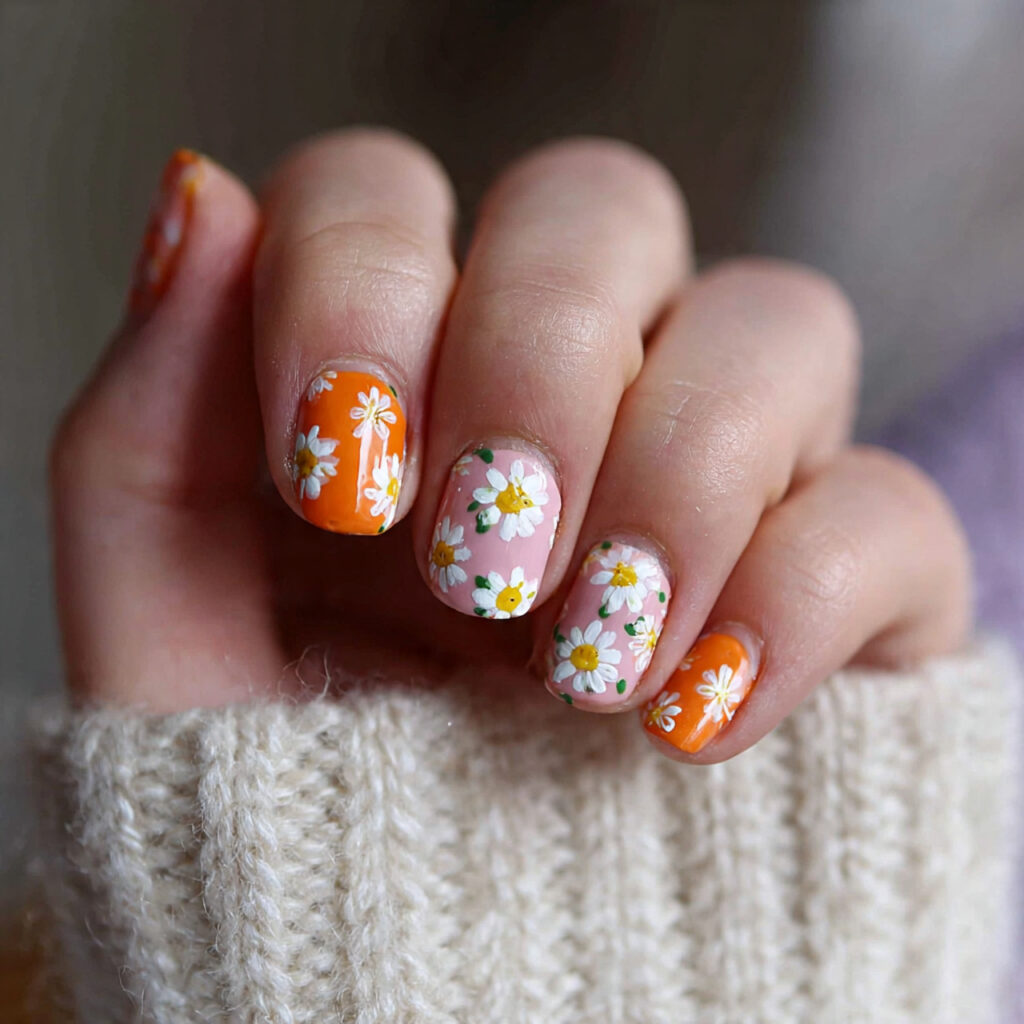 daisy chain designs on short nails