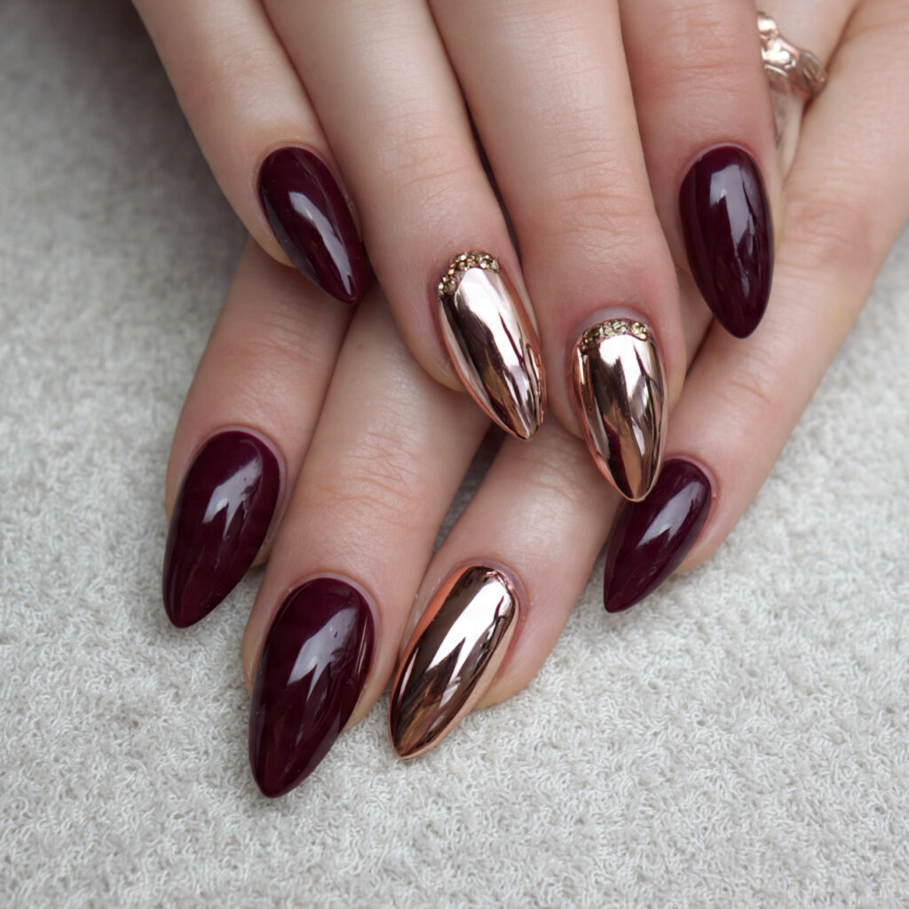 deep burgundy valentine nails almond long with